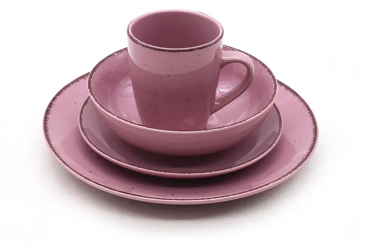 Bộ bát đĩa melamine màu hồng điểm hạt viền nâu tạo ấn tượng mạnh